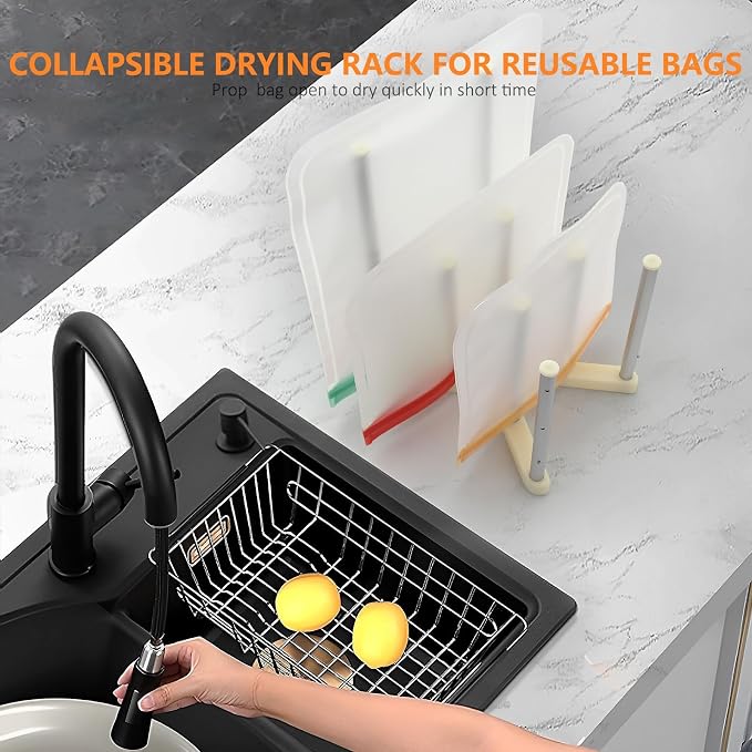 Reusable Storage Bag Drying Rack, Retractable Metal Bottle Drying Rack - Image 4