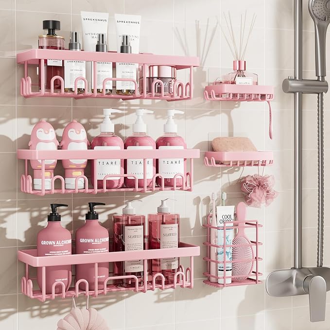 Veken Large Capacity Shower Caddy 6-Pack, No Drilling & Rustproof, Adhesive by Veken