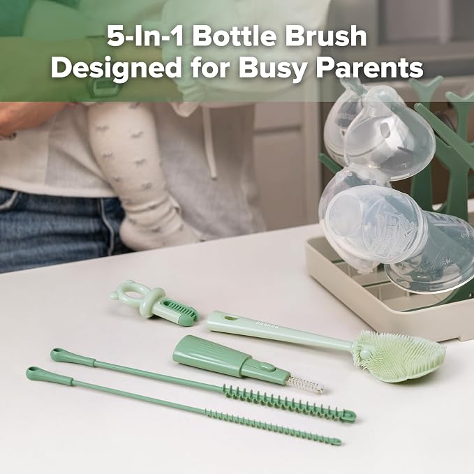 Haakaa 5-in-1 Cleaning Brush Set – Baby Bottle Brush & Bottle Brush Cleaner - Image 2