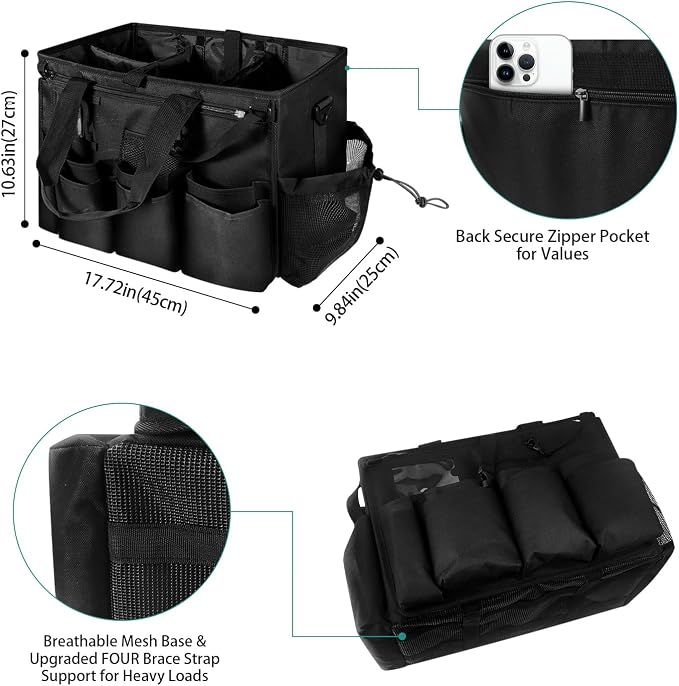 Large Cleaning Caddy Tote with Removable Divider, Heavy-Duty Wearable Apron - Image 4