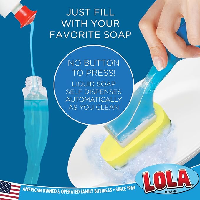 LOLA Soap Dispenser Dish Brush Wand, Absorbent Sponge Scrubber, No Leaking. - Image 2