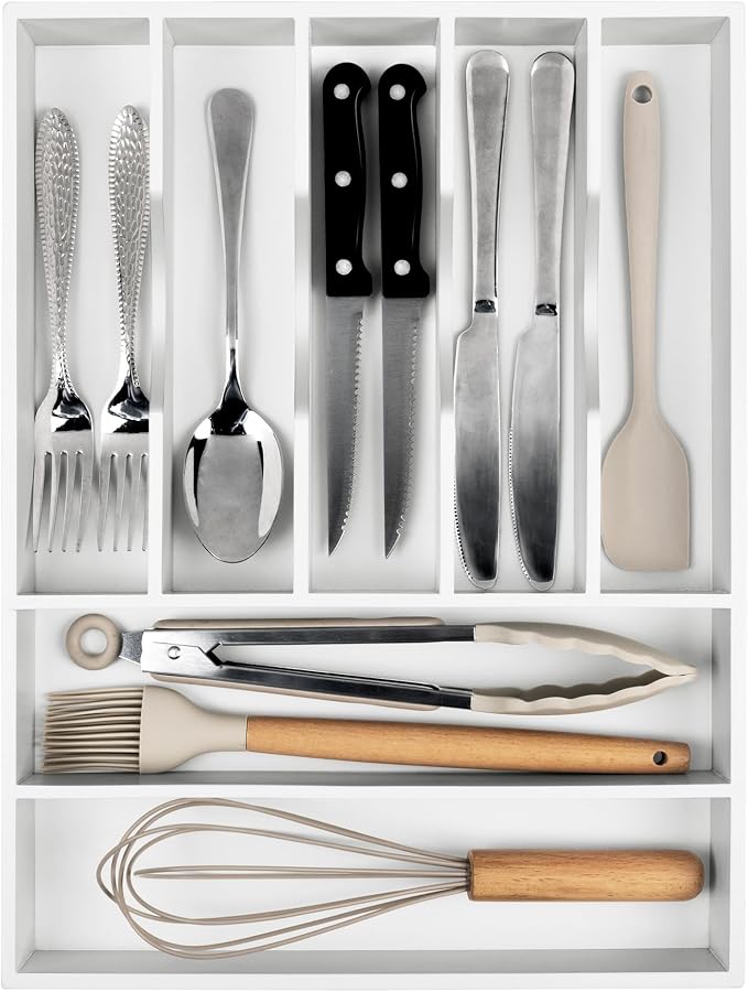 Kitchen Silverware Drawer Organizer and Storage Deep Cookware Utensil Cutlery - Image 8