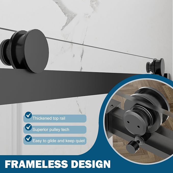 Frameless Sliding Shower Door 56–60" W x 76" H, 5/16" Tempered Glass - Image 3