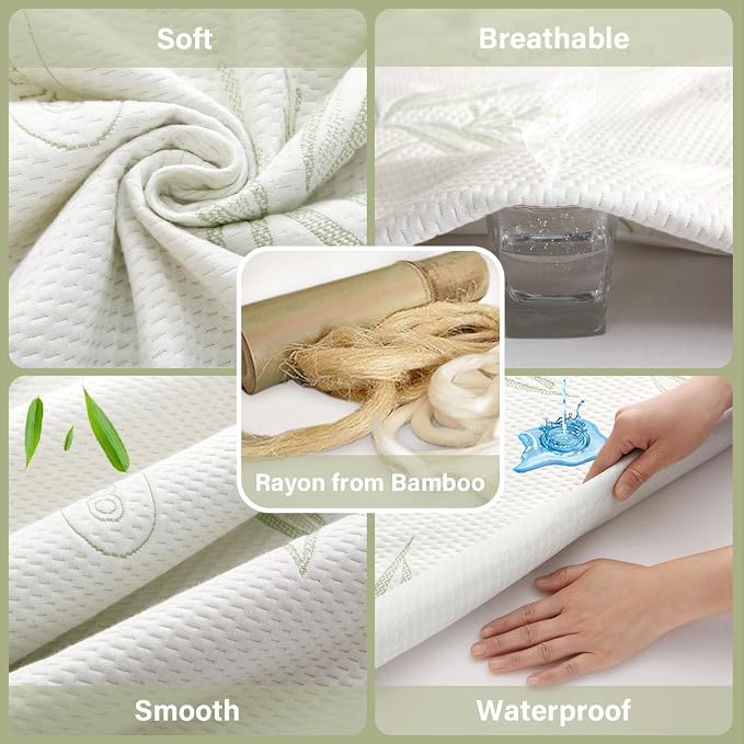 California King Mattress Protector Waterproof Mattress Pad Washable Bamboo - Image 3