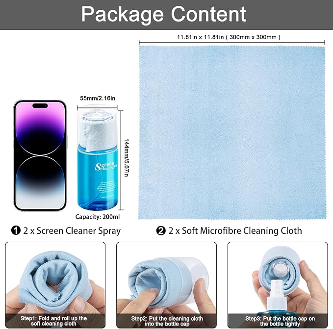 walrfid 2 Pcs Car Screen Cleaner Spray and Wipe, TV Computer Laptop Touchscreen - Image 2