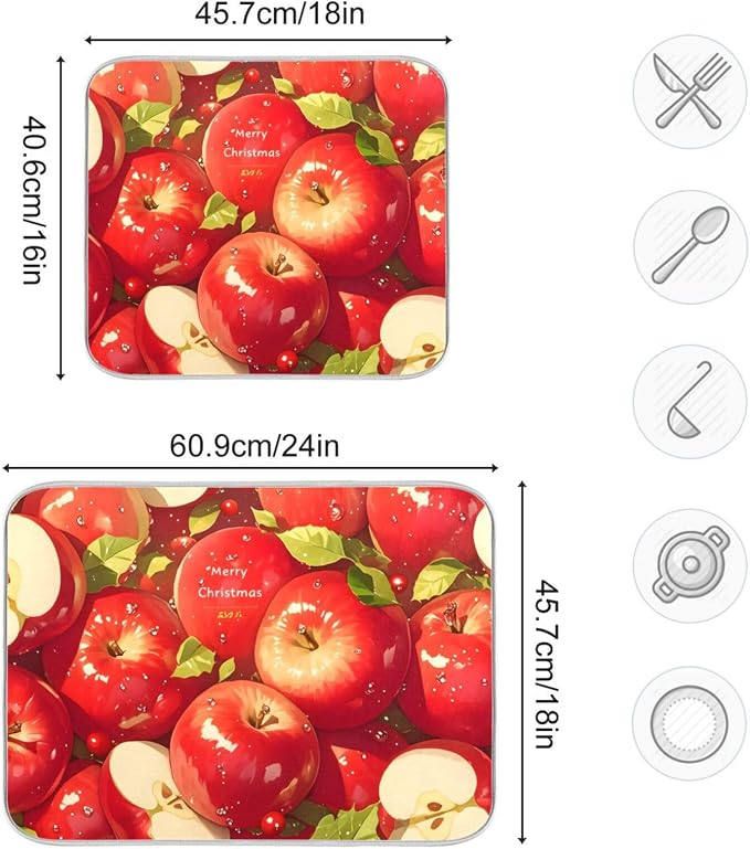 Red Apples Dish Drying Mat for Kitchen Counter Absorbent Microfiber Drying Pad - Image 3