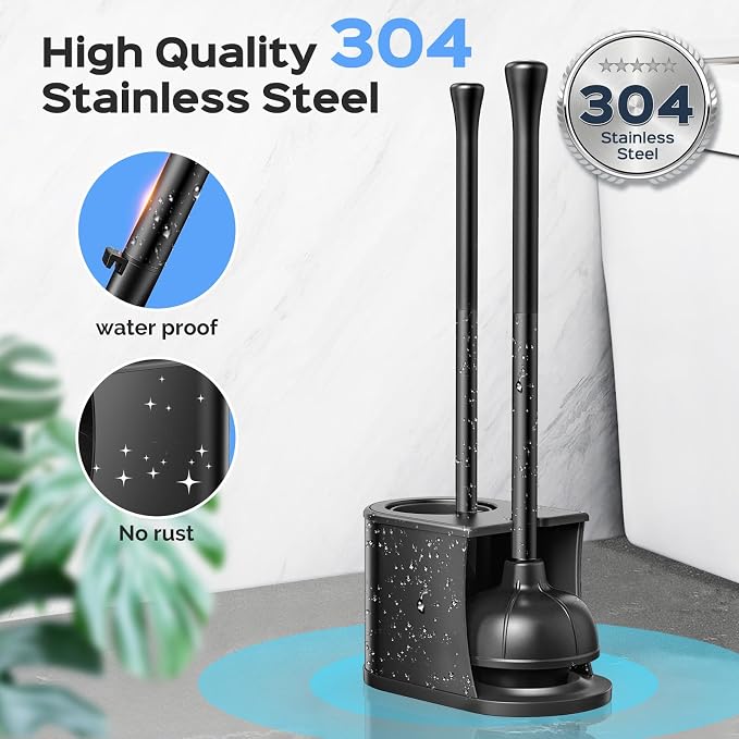 HAMITOR Toilet Plunger and Brush Set: 2 in 1 Stainless Steel Combo - Image 3