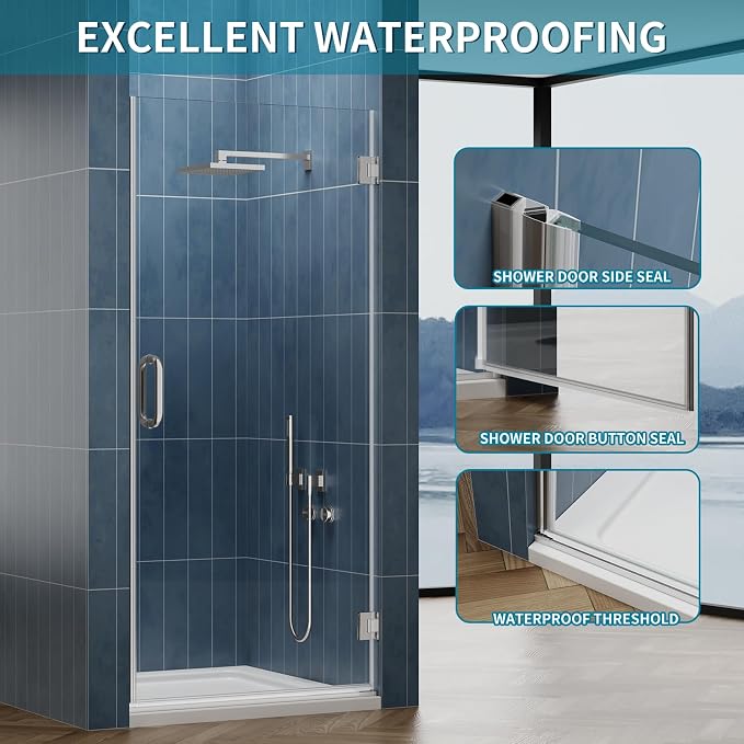 Framelss Hinged Shower Door, 3/8" Tempered Glass - Image 8