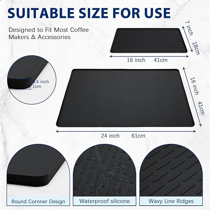 Silicone Coffee Mat 24" x 16", Heat Resistant Non Slip Leak Proof - Image 3