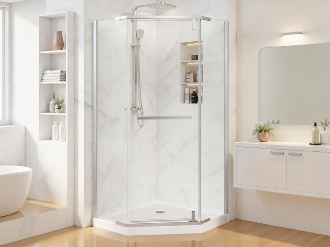 36" D x 36" W x 72" H Neo-Angle Frameless Shower Door, 1/4” SGCC Tempered Glass - Image 3