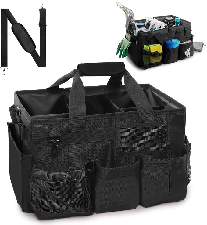 Large Cleaning Caddy Bags, Cleaning Supplies Organizer by DOODLEBEAN