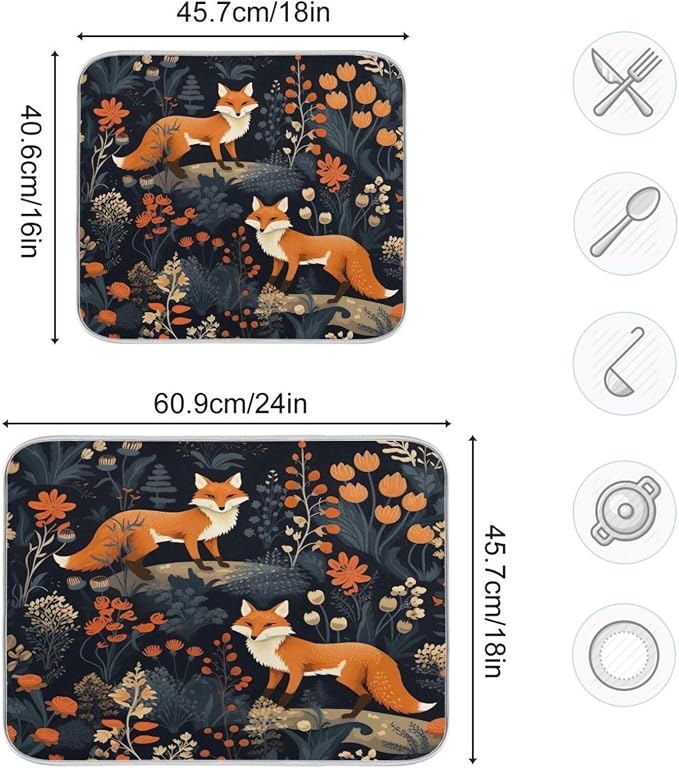 Dish Drying Mat Kitchen Counter Absorbent Two Foxes Coffee Sink Mat Dish - Image 3