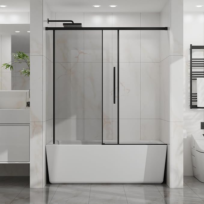 Semi-Frameless Sliding Bathtub Door 60" W x 58" H, 1/4" Clear Tempered Glass - Image 9