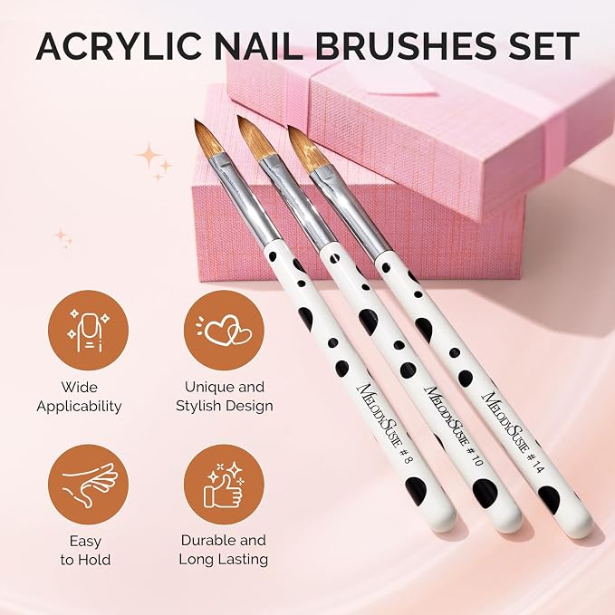 MelodySusie 3Pcs Acrylic Brush Set, Size 8/10/14 Professional Pen - Image 3