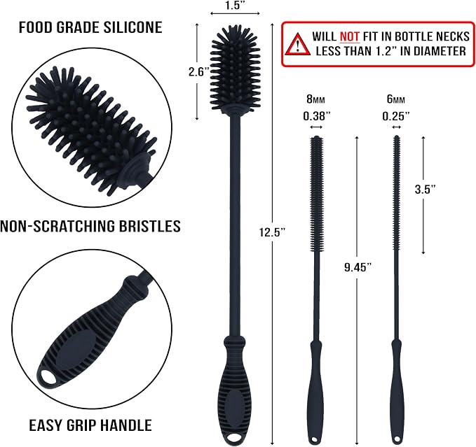12.5" Silicone Bottle Brush & Straw Cleaner Brush Set | Water Bottle Cleaner - Image 2