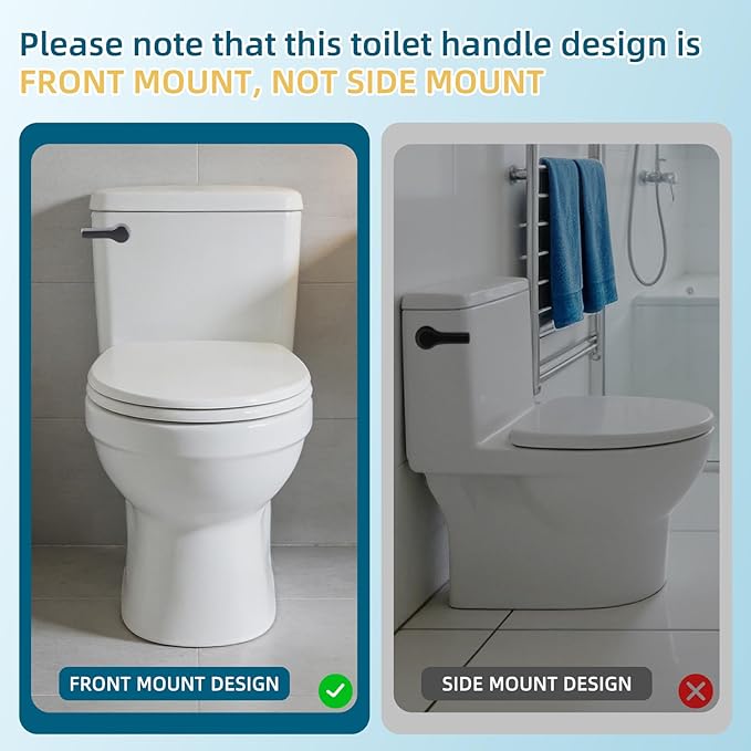 Black Metal Toilet Handle Lever Flush Replacement, Universal Front Mount Toilet - Image 2
