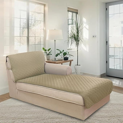 U-NICE HOME Sectional Couch Cover for Dogs Chaise Lounge Reversible Sofa Cover Furniture Protector Cover for Pets with Elastic Adjustable Strap (Chaise Lounge, Light Camel/Beige)
