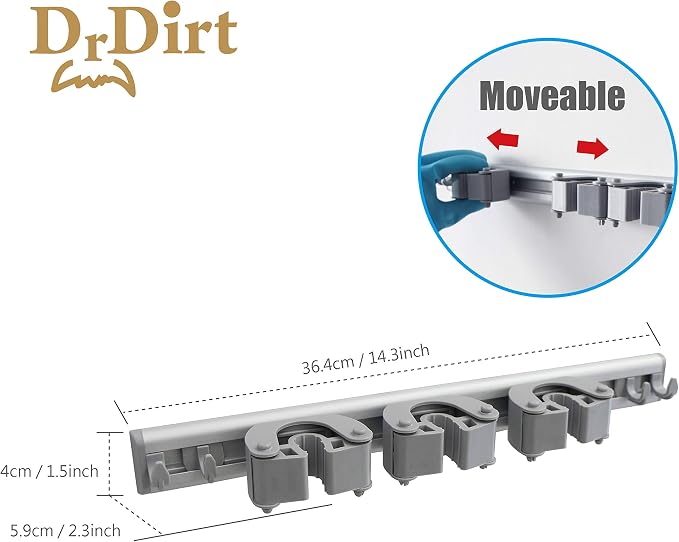 DrDirt Broom Holder Wall Mount, Heavy Duty Aluminum Mop and Broom Organizer - Image 5