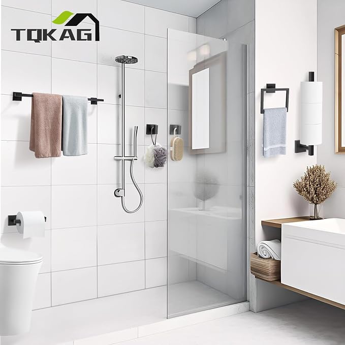 TQKAG 7-Pieces Matte Black Bathroom Hardware Accessories Set 23.6" SUS304 - Image 9
