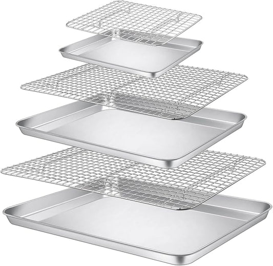 P&P CHEF 17.5 + 16 + 10.4 Inch Baking Sheet and Rack Set, Stainless Steel by PPCHEF