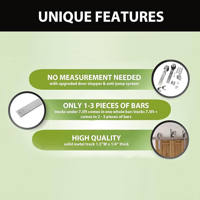 Homacer Brushed Nickel Rustic Triple Track Bypass Sliding Barn Door Hardware Kit - Image 5
