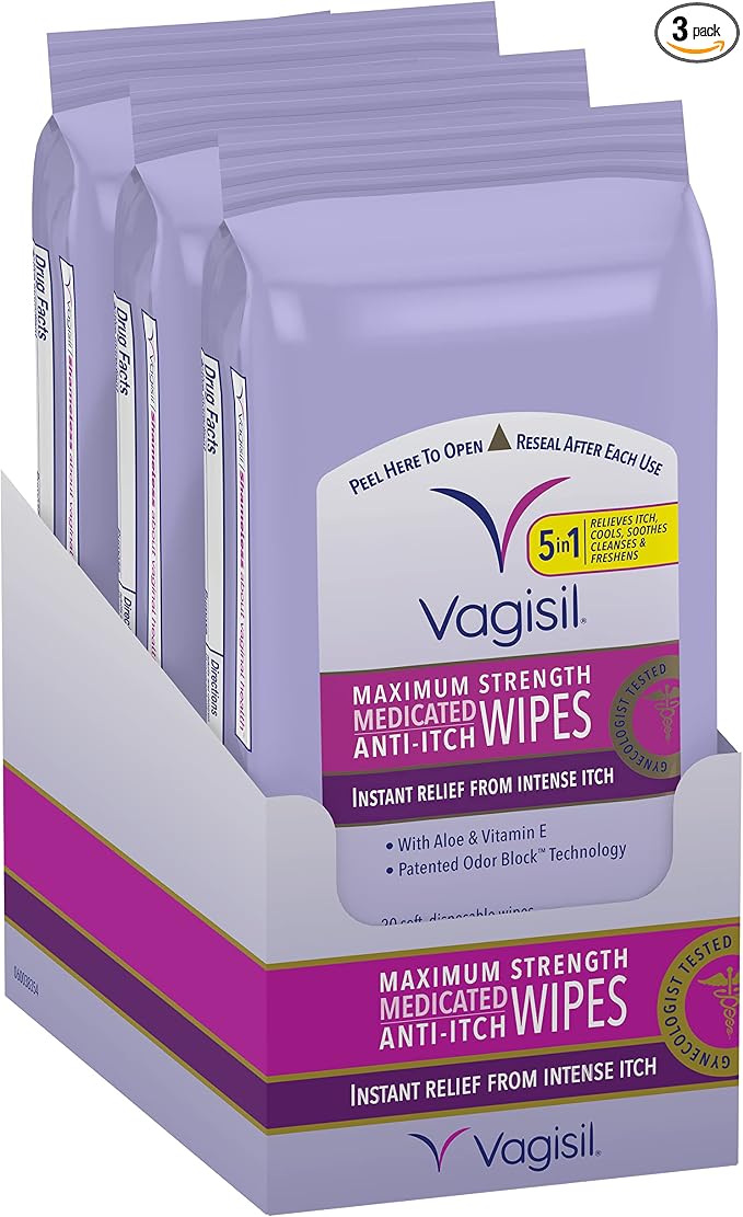 Vagisil Wipes, Anti-Itch Medicated Feminine Vaginal Wipes, Maximum Strength by Vagisil