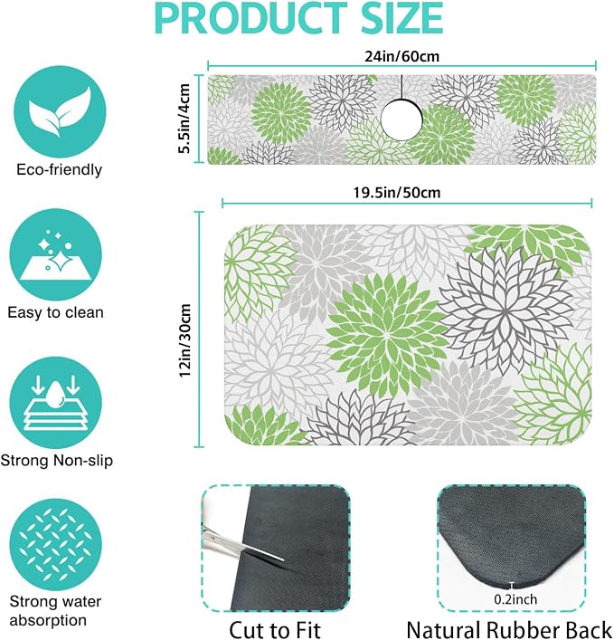 Dish Drying Mat for Kitchen Counter Matt, Super Absorbent Non-slip Rubber Backed - Image 2