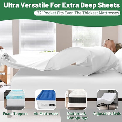 Extra Deep Pocket Queen Sheets 18-24 Inch 1000 Thread Count 100% Egyptian Cotton Sateen Weave Soft Breathable 4 Pieces（Queen,White）