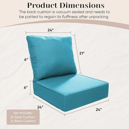 Luxury Outdoor Seat Cushion Set-24 x 24 x 6 Inch Outdoor Chair Cushions with Water Resistant & Removable Cover Outdoor Cushions for Patio Furniture Chair Sofa Couch