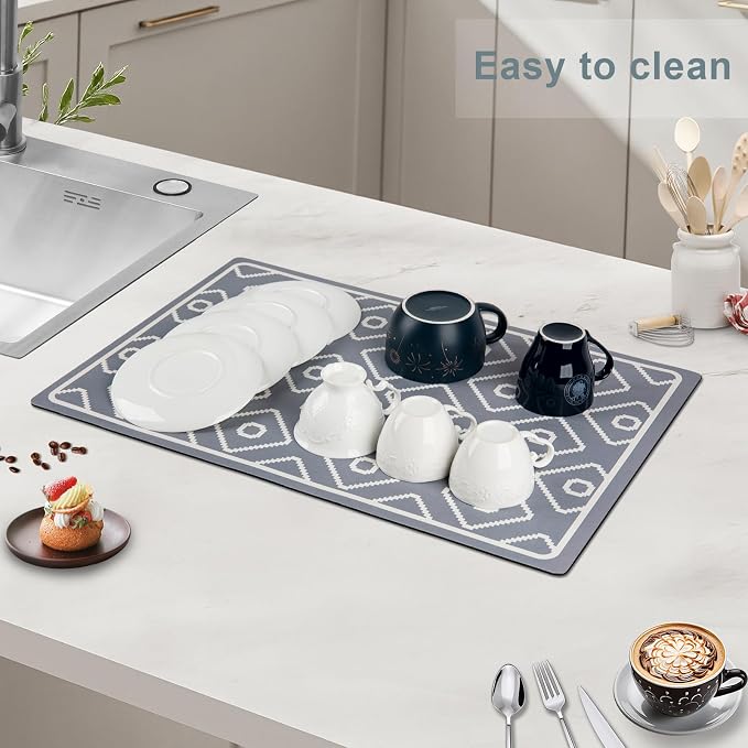 SUEH DESIGN Dish Drying Mat, Absorbent Coffee Mat 19.6 x 11.8 in Quick Dry - Image 4