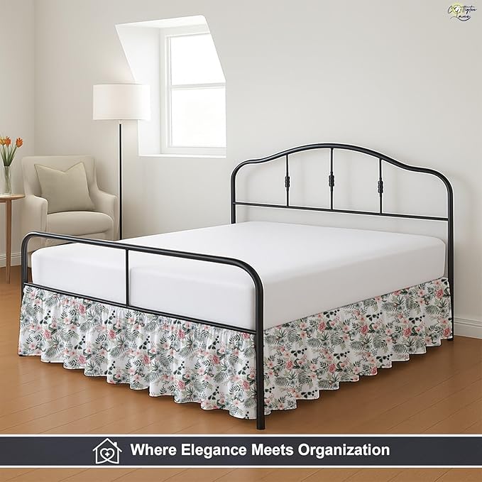 Cottington Lane Ruffled Bed Skirt Full Size with Split Corner, Brushed Microfiber Hotel Quality Dust Ruffle, 14 Inch Drop Gathered Bedskirt, Soft, Stylish, Shrink & Fade Resistant, Petal Dream