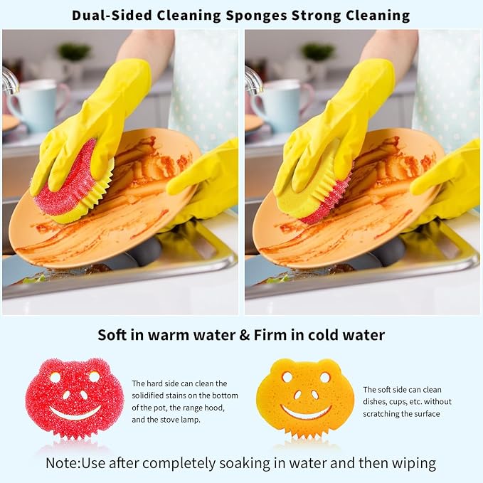 SmilePowo 9 Pack Scrub Sponge, Dual-Sided Temperature Controlled Kitchen Sponge - Image 4