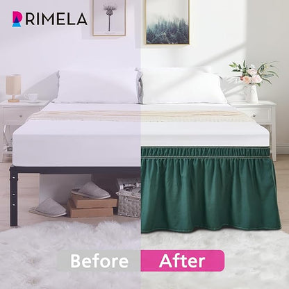 RIMELA Emerald Green Bed Skirt King Size 18 Inch Drop, Wrap Around Elastic Bedskirt, Dust Ruffle for Adjustable Bed Base Machine Washable Easy to Install Bed Skirts