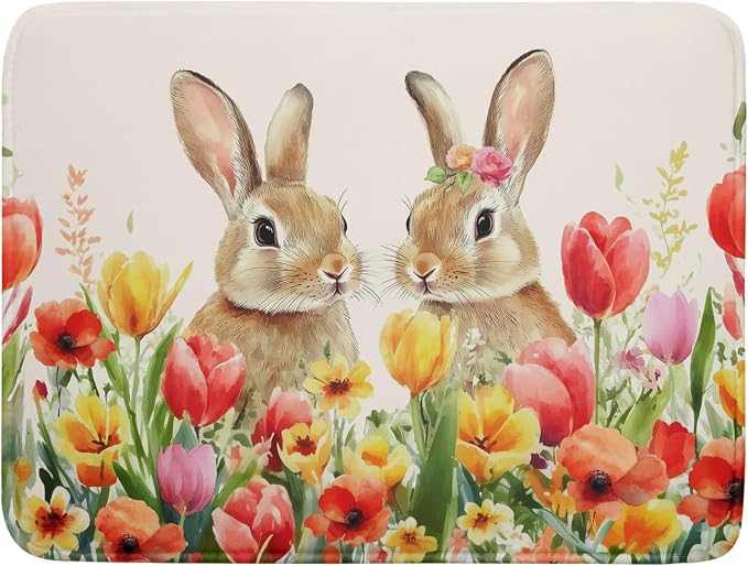 Easter Bunny Dish Drying Mat 18x24 inch Spring Floral Drying Pad Holiday by Giwawa