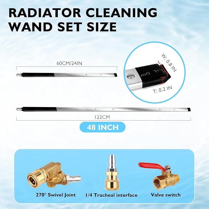 48" and 24" Radiator Cleaning Wand Set, 8 Nozzle Tips Pressure Washer Wand - Image 2
