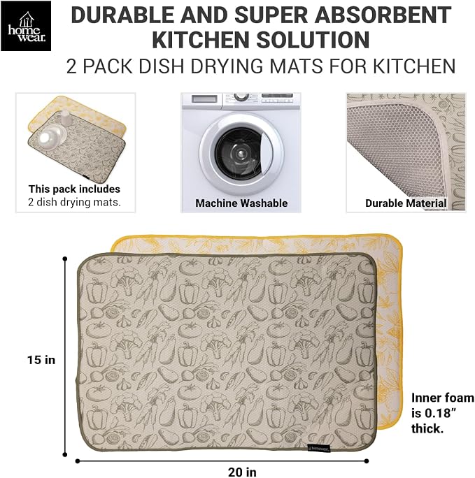 2 Pack Printed Dish Drying Mats - Image 2