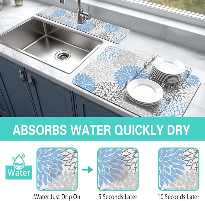 Dish Drying Mat for Kitchen Counter Matt, Super Absorbent Non-slip Rubber Backed - Image 3