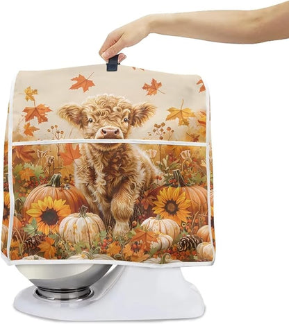 Highland Cow Stand Mixer Cover 4.5-5 Quart Pumpkin Kitchen Appliance Covers Dust Protection Universal for Pressure Cooker Air Fryer Fall Kitchen Decoration for Home Gift for Friends