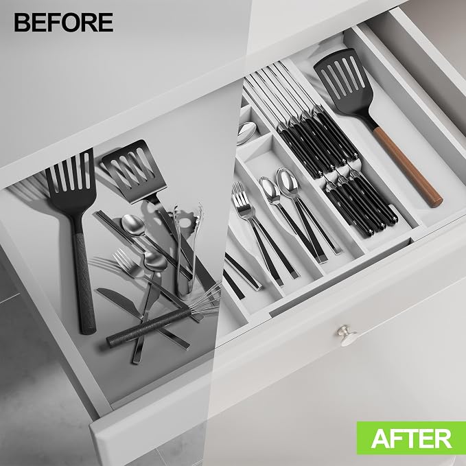 Bamboo Kitchen Drawer Organizer, Expandable Utensil Organizer - Image 6