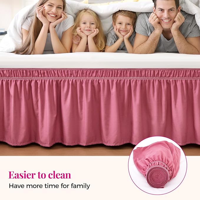 RIMELA Dusty Red Bed Skirt King Size 18 Inch Drop, Wrap Around Elastic Bedskirt, Dust Ruffle for Adjustable Bed Base Machine Washable Easy to Install Bed Skirts