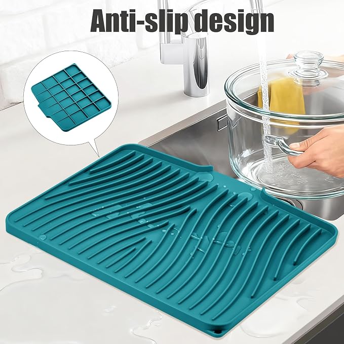 Silicone Dish Drying Mat for Kitchen Counter, Dish Drying Pad, Non-Slip Drain - Image 3