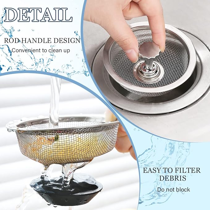 Kitchen Sink Strainer with Handle and Stopper Replacement Kitchen Sink Drain - Image 3