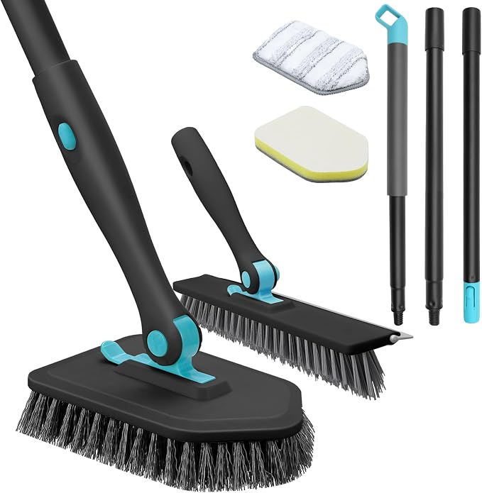 nacena Shower Scrubber with Long Handle, 4 in 1 Tile Tub Scrubber Brush with 3 by NACENA