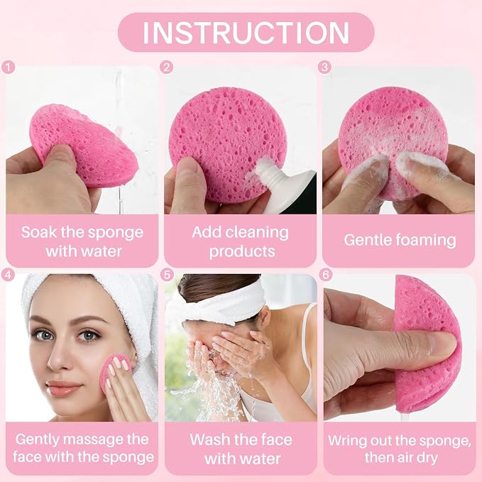 50-Count Compressed Facial Sponges, 100% Natural Cellulose Cosmetic Make Up - Image 4