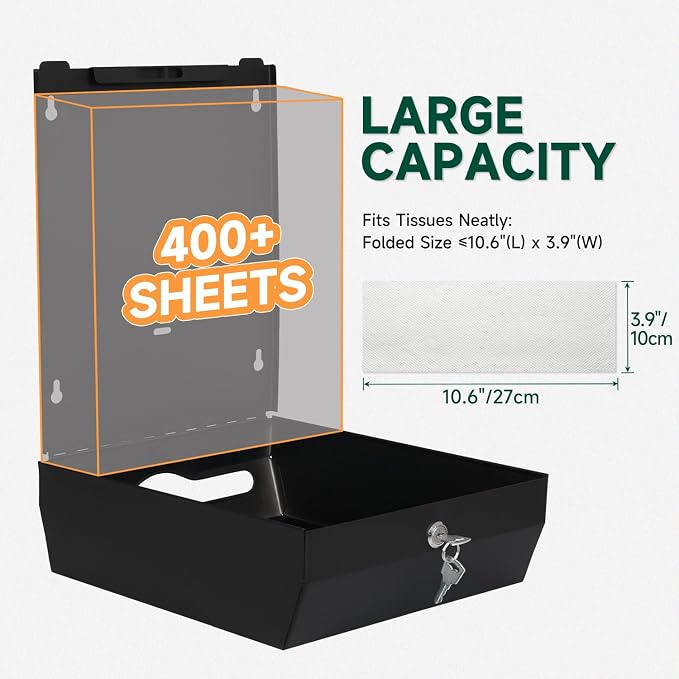 Commercial Paper Towel Dispenser Wall Mount 400-Sheet Capacity Matte Black - Image 3