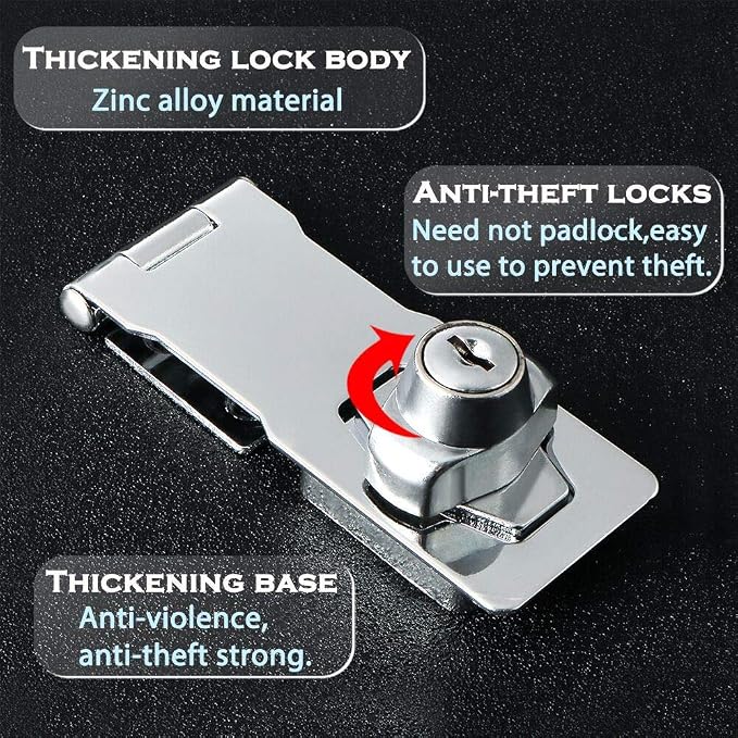 Alise Keyed Hasp Lock, 3 Inch Safety Packlock Clasp Hasp Lock Latch - Image 9