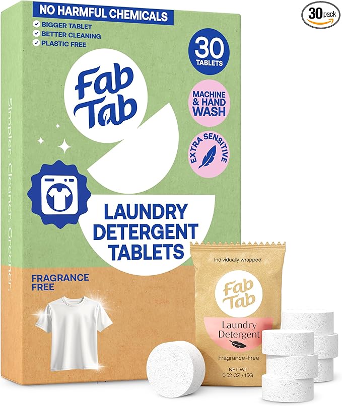 Fab Tab Laundry Detergent Tablets, Plant-Based Formula, Removes Tough Stains by FabTab