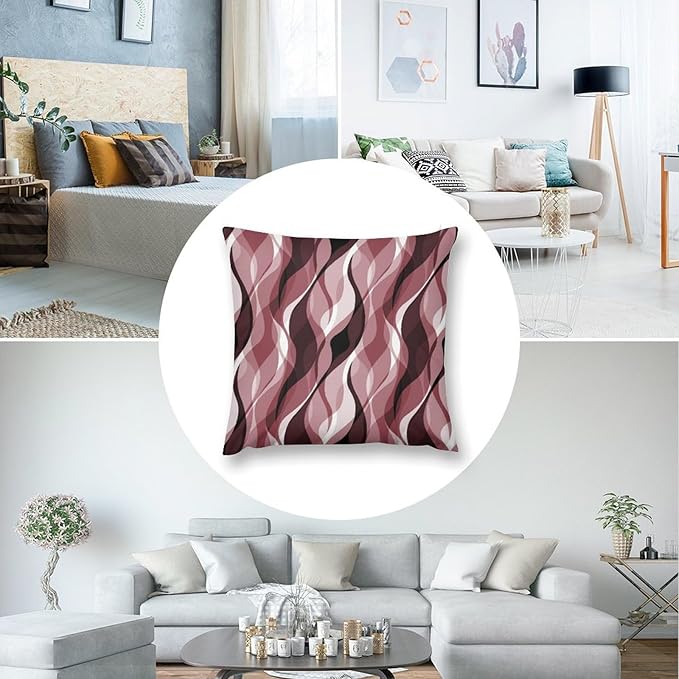 Burgundy Throw Pillow Covers Modern Abstract Ombre Burgundy Striped Decorations for Bedroom Living Room Farmhouse Sofa Pillows Bed Couch 22x22 Inch