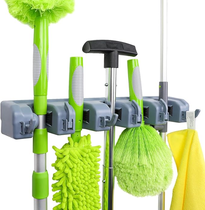 Amazon Basics Rectangular Heavy Duty Wall Mount Broom and Mop Holder, Sturdy by AmazonBasics