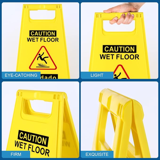 3-Pack Caution Wet Floor Sign, 17.5" Height, Bright Yellow Double-Sided Folding - Image 6